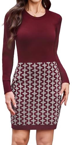 Gyabnw Jumper Dress for Women UK Knitted Winter Dresses Cable Knit Cocktail Party Bodycon Wear Formal Casual Woolen Sweater Red