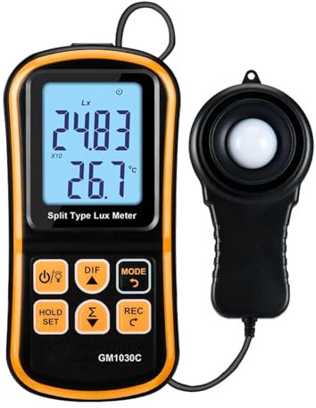 Perfeclan Luxómetro Digital, luxómetro de precisión portátil con retroiluminación, Rango de medición de 200.000, iluminómetro para Interiores y Exteriores.