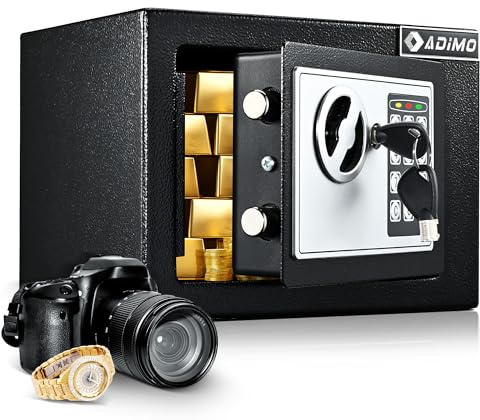 ADIMO Small Safe Box for College Dorm Room, 0.236 Cubic Feet Money Safe with Keys & Pass Code & Wall Mount Kits, Hidden Home Safe for Money, Jewelry, and Valuable