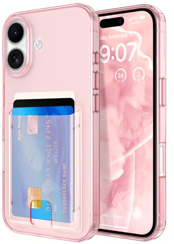ZCDAYE Genomskinligt fodral med korthållare för iPhone 17, Transparentt Slim Fit Hållbart Skyddsfodral, Full Kamera Skydd Plånboksfodral med Kortplats för iPhone 17 (16 cm), Rosa