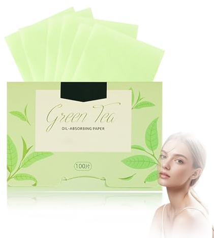 100 Sheets Green Tea Oil Blotting Paper for Face – Ultra-Thin 9×6cm Natural Oil Control Sheets for Oily Skin – Soft, Portable Blotting Film for Matte Finish, Makeup Use, Daily Care (Green Tea)