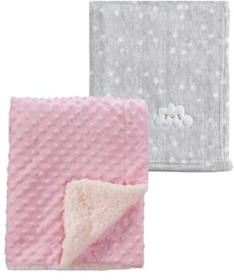 CREVENT 2 Piezas de Mantas para bebé de 75 x 100 cm, Suaves, acogedoras y mullidas, para Ropa de Cama de bebé, Cuna, Cochecito - Nube Gris + Sherpa Rosa