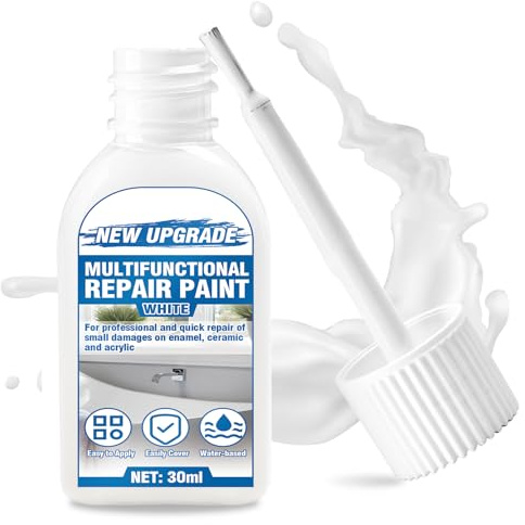 Paistely Badewannenlack Weiß, 30ml Badewannenlack, Emaille Reparaturfarbe Dient zur Reparatur Kleiner Defekte, Kratzer und Risse in Badewannen und Keramik Waschbecken