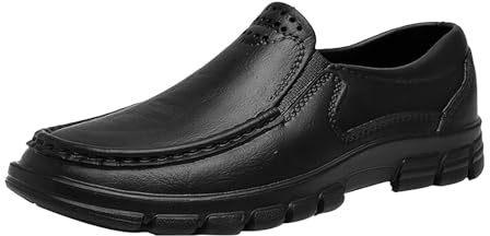 Generisch Chaussures d'affaires pour homme - Chaussures d'hiver en cuir - Légères - Antidérapantes - Confortables - Sans lacets - Semelle plate - Chaussures de travail - Chaussures de sport