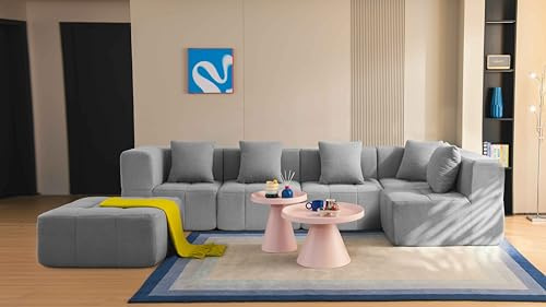 MILYsofa Sofá esquinero Modular de 5 plazas con Chaise Longue, Tejido bouclé, Fundas de cojín desenfundables (Gris Nube, 5 plazas con Chaise Longue)