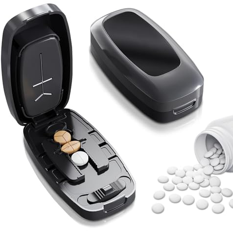 YIQILAIYA Le Taglia Pastiglie Portatili, Taglia Pillole di Precisione, Possono Essere Suddivise in 2, 3 o 4 Parti per Essere Portate o Utilizzate a Casa. (Nero)