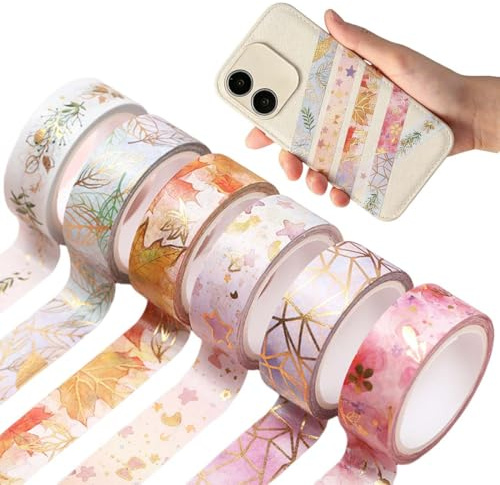 CEJAS 6 Rotoli Washi Tape Set Nastro Adesivo Colorato Decorativo per Forniture Artigianali Fai da te e Decorazioni(1,5 cm x 5 m/Rotolo)
