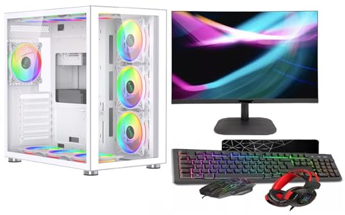 ASC Intel Core i7 Gaming Bundle • GTX750 4GB Graphics Card • 8GB RAM • 128GB SSD+500GB HDD • 500W 80+ PSU • White 9 Fan Glass RGB Gaming Case • WIFI • Windows 11 • 22 Monitor