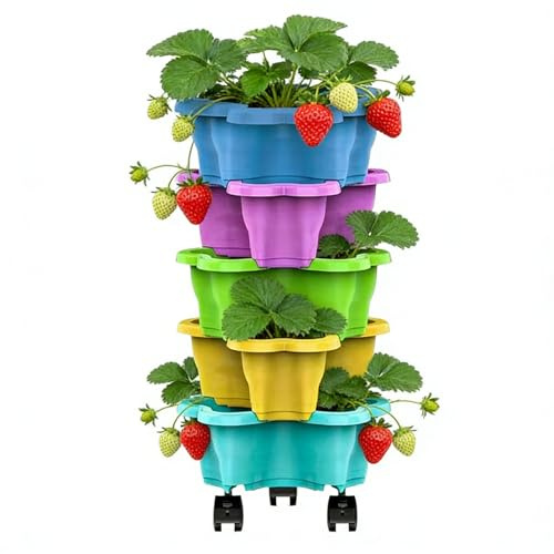 Wusideday Vaso Impilabile Per Ortaggi, Torre Per Piantare Fragole Impilabile Con 4/5 Livelli E Ruote, Torre Per Fragole Come Contenitore Per Piante, Giardino Verticale A Torres, 25x10 Cm
