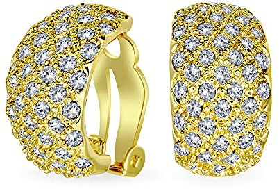 Moda Nupcial Pave Cristal Incrustado Ancho Medio Cúpula Clip En Pendientespara Mujer Boda Fiesta Orejas No Perforadas Oro Amarillo Plateado