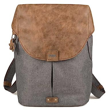 Zwei Damen City-Rucksack Olli O12 Rucksack (7 L) im Retro-Look mit Blumenanhänger im Canvas-Style mit Lederoptik, Hauptfach mit Reißverschluss, gepolstertes Laptopfach, wasserabweisend (stone)