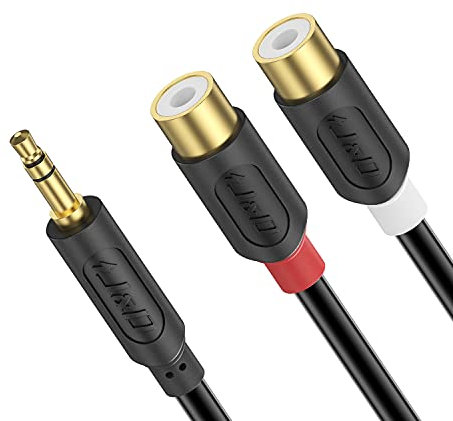 J&D Câble RCA vers Jack 3.5mm de Rallonge, Plaqué Or Série Audiowave 3.5mm Mâle à 2 RCA Femelle Adaptateur Audio stéréo Y Splitter RCA Câble, 1.8 Meter