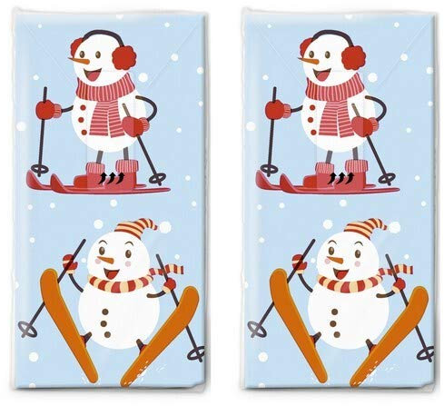 20 Taschentücher (2x 10) Taschentücher Schneemann beim Wintersport als Geschenk für Weihnachten