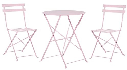 Beliani Set Bistro a 3 Pezzi con Tavolino e 2 Sedile Pieghevoli in Metallo Rosa Pastello