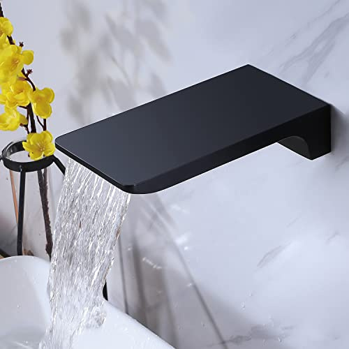 HAMOLER Waterfall Tub Spout Wall Mount Waterfall Bathroom Bathtub Tub Spout 1/2 NPT Connector Roman Tub Filler Faucet Stainless Steel Bath Tub Sprayer, Matte Black