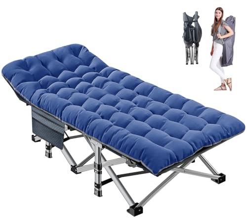 MOPHOTO Lit de Camping avec Matelas, lit Pliable Portable pour Voyage en Plein air, lit d'invité pour Adultes, Bureau, Support de 200 kg (Bleu)
