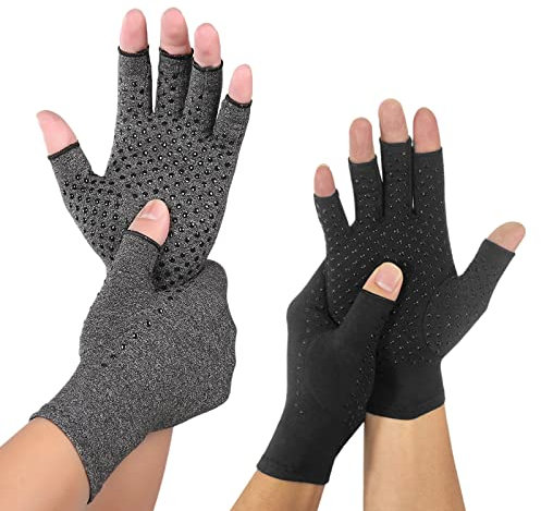 LdawyDE 2 pares de guantes de compresión para artritis y medio dedo, guantes de compresión para mujer y hombre, proporcionan alivio del dolor articular artrítico