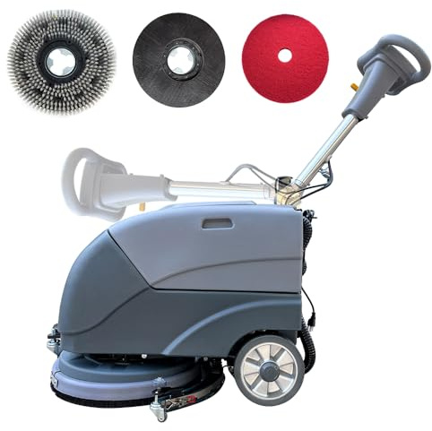 Emotor 15'' Foldable Walk Behind Hand Push Floor Scrubber Machine for Industrial Commercial Use, Upgrade Automatic Water Flow, Machine Size 32X18X25(Gray)