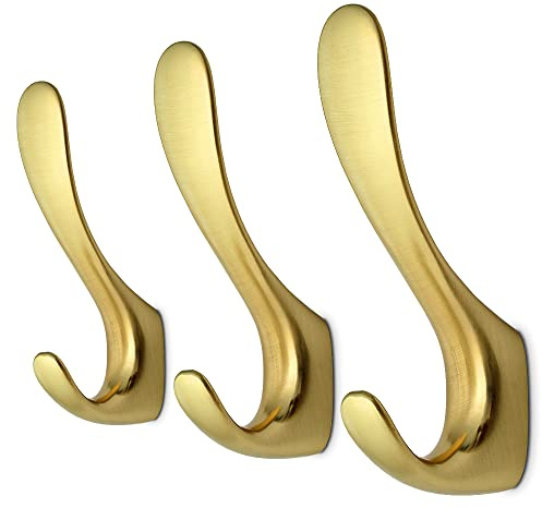 Mavö 3 Stück Haken Kleiderhaken Huthaken Garderobenhaken Wandhaken Handtuchhaken Roni Gold gebürstet