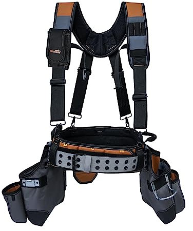 MELOTOUGH Cinturón de herramientas con tirantes, bolsa de herramientas, tirantes, enmarcados, peine, delantal, cinturón de herramientas, bolsa de herramientas de construcción, constructor, plataforma