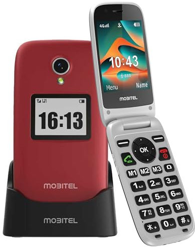 Mobitel 8010 Senior Mobile Phone Big Button Flip Phone for Elderly 4G SIM Free Unlocked Phone SOS Emergency Button 1400mAh Long Standby | Loud Speaker Easy to Use USB Type C Charging Dock (Red)