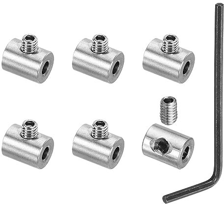 PATIKIL Abrazadera de Cable 3mm Agujero Alambre Cuerda Clips Juego 6uds 304 Inoxidable Acero Único Agujero Bloqueo Cable Abrazaderas Clip con M4 Hexagonal Tornillo Llave para Cable Plata