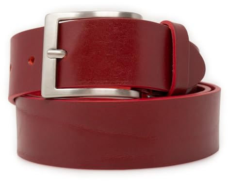 Emila Cintura uomo rossa in cuoio cinta artigianale 4 cm casual da ragazzo con fibbia per pantaloni jeans belt classica semplice sportiva made in italy 105 Vera Pelle Rosso