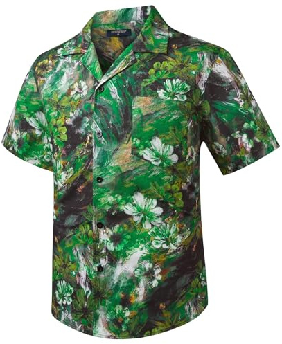 HISDERN Hawaiian Shirt Mens Shirts Short Sleeve Summer Funky Hawaii Print Button Down Short Sleeved Cuban Collar Beach Shirts for Men Holiday Party Green 2XL