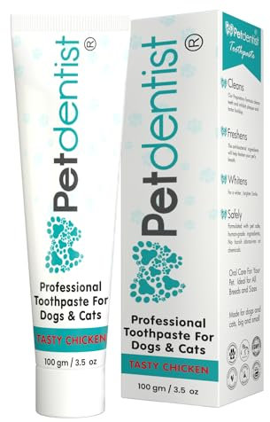 Petdentist Professional Pet Toothpaste for Dogs & Cats | Natural Breath Freshener & Plaque Off Remover | Dental Oral Care Hygiene for All Breeds | Chicken Flavour -100g