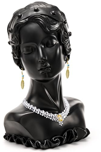 SOUJOY Présentoir à bijoux, buste de beauté, support de boucles d'oreilles, pendentif en résine noire, présentoir de boutique, organisateur pour bijoux d'exposition, colliers, boucles d'oreilles,