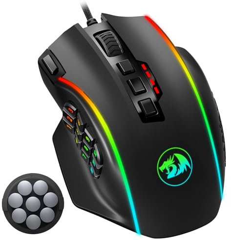 Redragon M901K Elite RGB MMO Mouse,Wired Gaming Mouse with 12 Side Buttons,12400 DPI,8 * 2.4g Weight Tuning,19 Programmable Buttons for PC Laptop MOBA FPS,Black