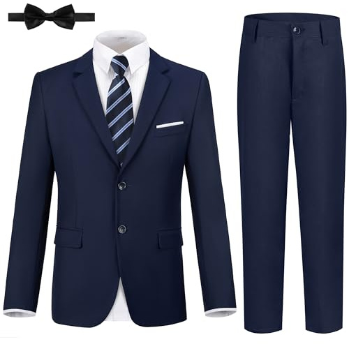 Boys Formal Suits Navy Blue Kids Tuxedo Suit Set with Bow Tie for Wedding Teen Toddler Boy Dress Suit Outfit Size 2T