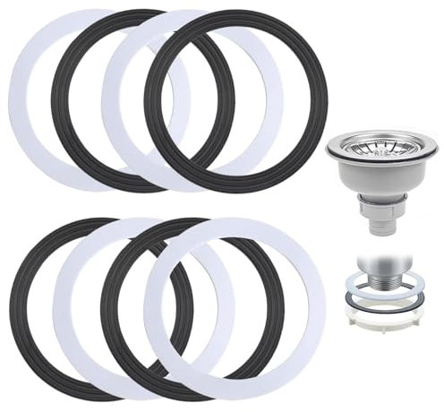 8Pcs 110mm Sink Plug Rubber Seal O-Ring Gasket Set Universal Waste Sealing Kit for Kitchen Sink Basket Strainer and Toilet Drain, Durable Black Rubber & Sponge Washers for Bathroom Plumbing Repairs