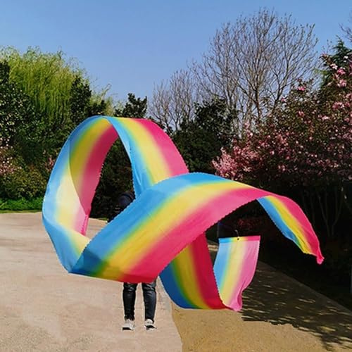 CukUJH Colourful Dragon Ribbon Washable Kung Fu Dragon Dance Ribbon with Adjustable Pole for Parent-Child Play Item(Style 1,10 m Length)