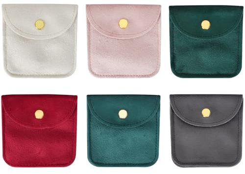 6 Pezzi Sacchetti di Gioielli in Velluto con Bottone A Pressione, Sacchetti per Gioielli, Sacchetti di Stoccaggio In Velluto Borsa Regalo per Anelli, Bracciali, Collane, Orecchini, 8 x 8 cm (A)