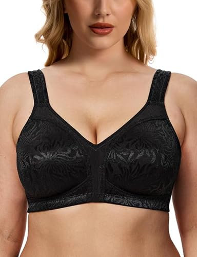 WingsLove Women's Full Coverage Plus Size Everyday Bra Minimizer Wireless Non Padded Wide Straps Comfort and Support for Large Bust(Black, 36H)