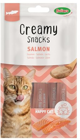 Bubimex - Creamy Snacks Saumon - Friandises Crèmes à Lécher pour Chats - Texture Lisse, Onctueuse et Appétissante - Stimule l'Appétit et Favorise l'Hydratation - 4 x 15 g