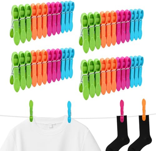Crihovy 48 Pièces Pince à Linge Plastique, Epingle a Linge, Pinces Clips, Épingles à Linge résistant et Anti-Vent pour Les Serviettes, Vêtements, Chaussettes, Cordes à Linge, Cuisine, Bureau 4 Couleur