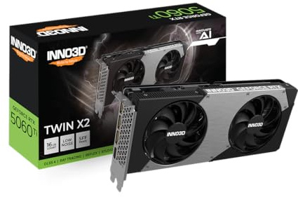 INNO3D NVIDIA GeForce RTX 5060 Ti Twin X2 16GB GDDR7 Gaming Graphics Card (Dual Fan, 2 Slot, Reflex 2 RTX AI DLSS4)