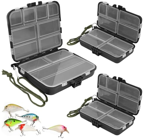 KOUHA 3 Stücke Köderbox Angeln Tackle Box Hardbait Doppelseitig Köderbox Angeln mit Handseil und Verstellbaren Einzelfächern - 2 Größen Angelbox Double Face Box Angelköder