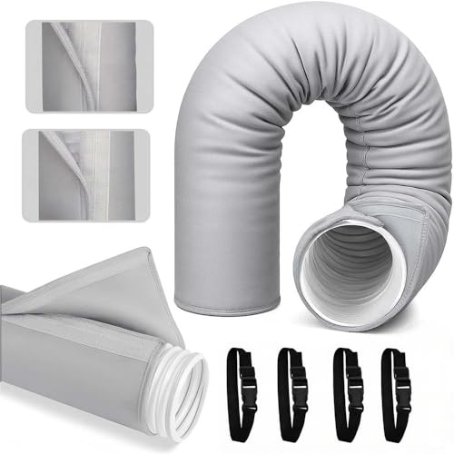 Funda de Aislamiento Portátil Para Manguera de Aire Acondicionado, Cubierta de Manguera de Aire Acondicionado con 3 correas, Se Adapta a Mangueras de Escape de 5 y 5.9 Pulgadas de Diámetro (Gris)
