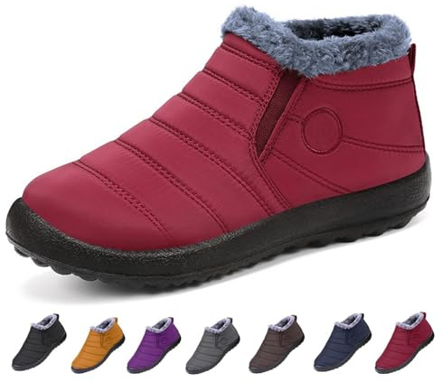 SYT-MD Bottes orthopédiques imperméables et chaudes for femme, bottes de neige d'hiver, chaussures de marche légères à enfiler(Red,41 EU)