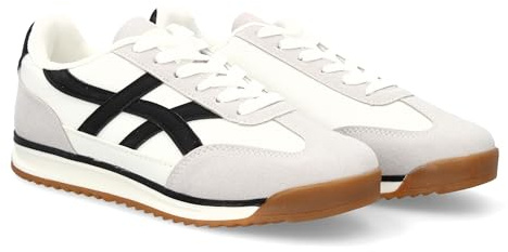 95707 Zapatilla Plana para Mujer con Cierre de Cordones. Diseno Moderno con Contraste Lateral. Ideal para Otono Invierno. Blanco Talla 40