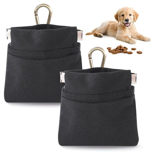 Lanjue Dog Treat Bags 2 Pack, 600D Oxford Pouches with Clip, Black