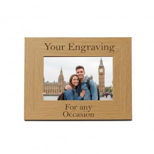 ukgiftstoreonline Personalised Photo Frame, Engraved Wooden Picture Frame, 6x4, for Wedding, Graduation, Christmas, Valentines (Landscape)
