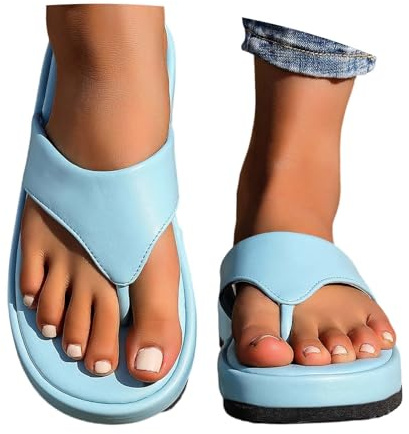 Nuqqichongtian Sandalias para mujer, chanclas planas para mujer, separador de dedos planos, chanclas de baño para verano, playa, sandalias de tanga con esterilla de yoga suave, antideslizantes, de
