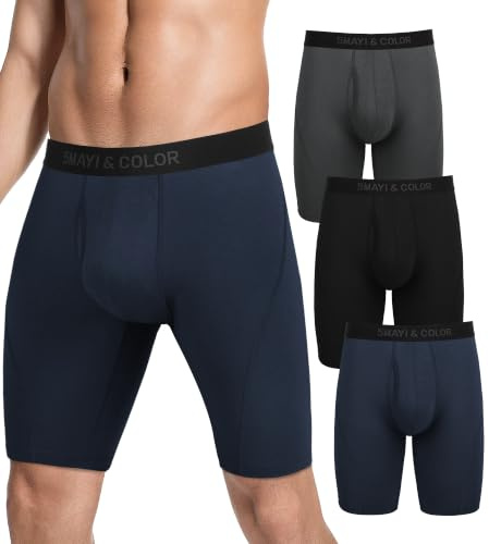 5Mayi 9inch Mens Long leg Underwear Anti Chafe Boxers Mens | 3-Pack Cotton Tag-free Open-fly Anti Chafe Long Leg Sport Work S-XXL