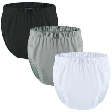 Återanvändbara badblöjor for vuxna for inkontinens speciella behov Badkläder Vattentäta läckagesäkra blöjöverdrag i tyg unisex(White+Gray+Black,Medium)