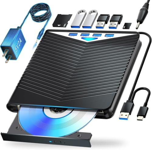 Dainty 7-in-1External Blu ray Drive Read/Write with Bluray Burner USB 3.0/Type-C Compatible with/Windows7-11 Mac OS Support for BD/DVD Drive, Windows 7-11 & Mac/PC M-DISC(Black)