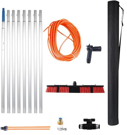 Teleskopisk solpanel rengöringssats utdragbar 3-12 m 55 cm takborste med slang effektiv solcellspanelrengöring (8 m svart/röd)